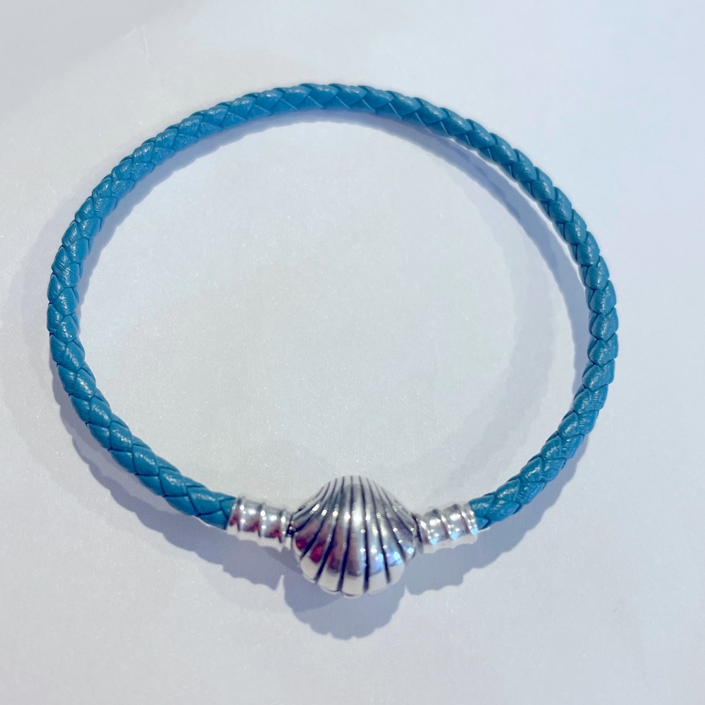 Pandora moments seashell clasp turquoise braided leather bracelet